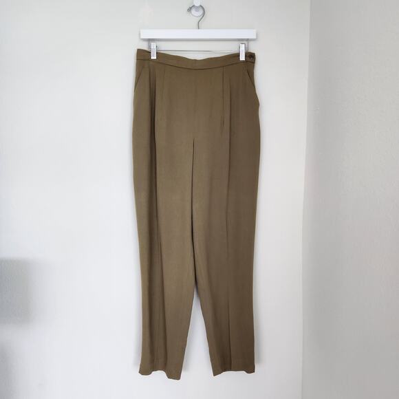 Vintage Hillary Charles High Waisted Trousers Straight Leg Khaki Pants 4 - Picture 3 of 10